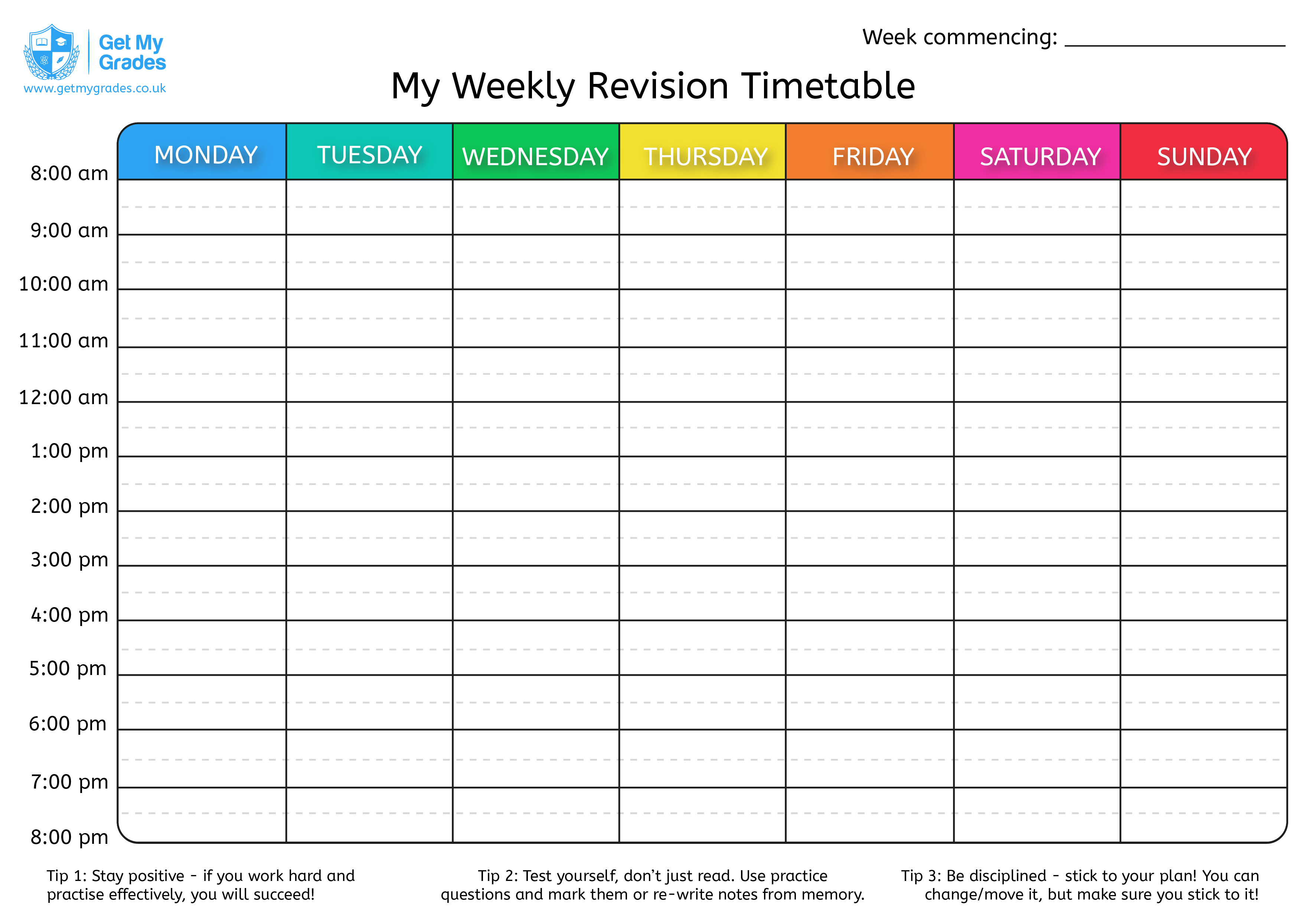 My Revision Timetable - Get My Grades